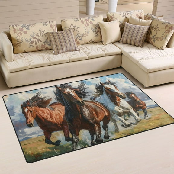 Horses Running Area Floor Mats Non-Slip Rugs Soft Doormat 31 x 20 inch Carpet for Living Dining Room Bedroom Decorative