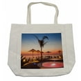thumbnail image 1 of Landscape Shopping Bag, Summer Time Resort Place Sea at Evening Caribbean Warm Tranquil Calm Relaxation, Eco-Friendly Reusable Bag for Groceries Beach and More, 15.5" X 14.5", Cream, by Ambesonne, 1 of 2