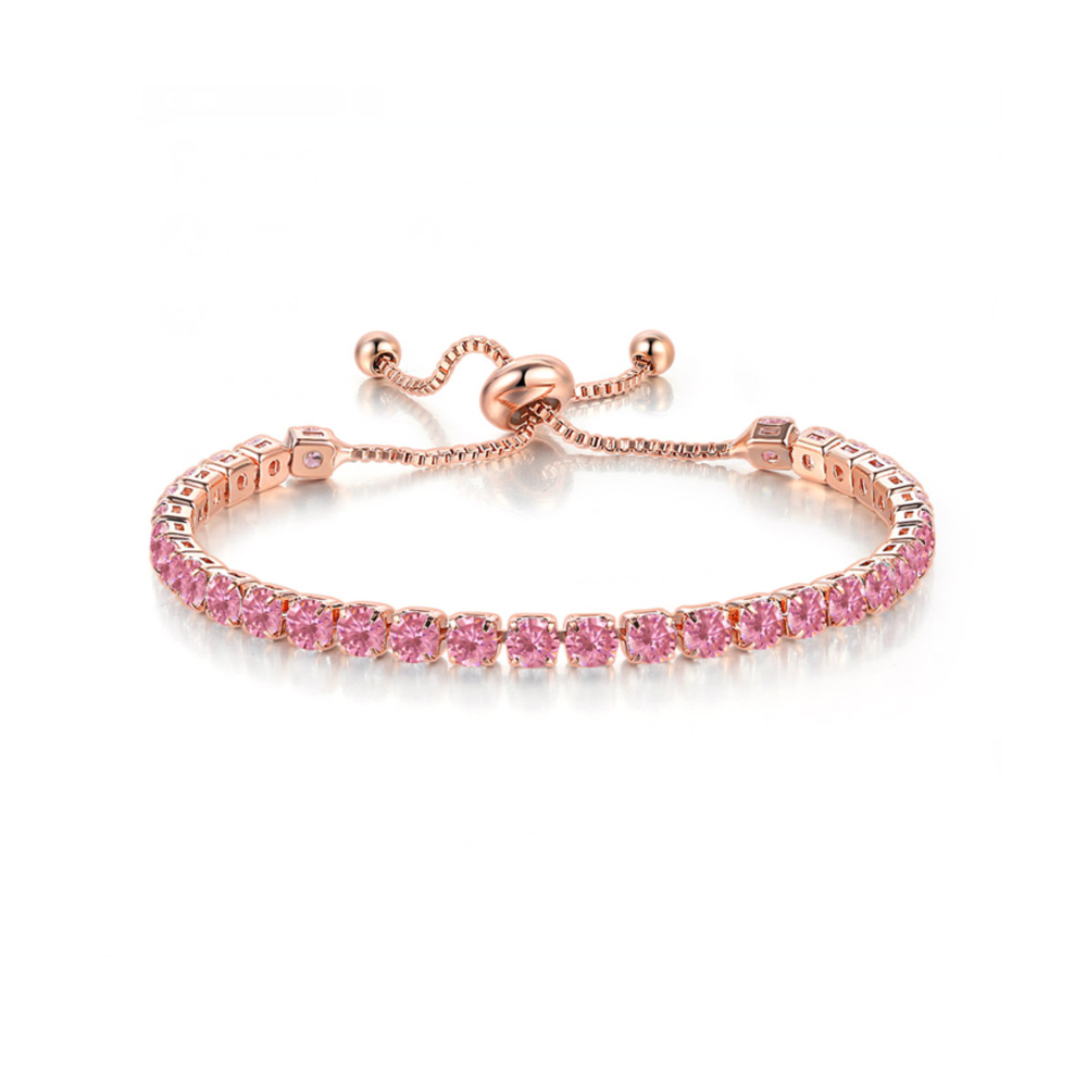 Paris Jewelry Unisex 18k Rose Gold 6Ct Created Pink Sapphire Round Adjustable Tennis Bracelet Plated