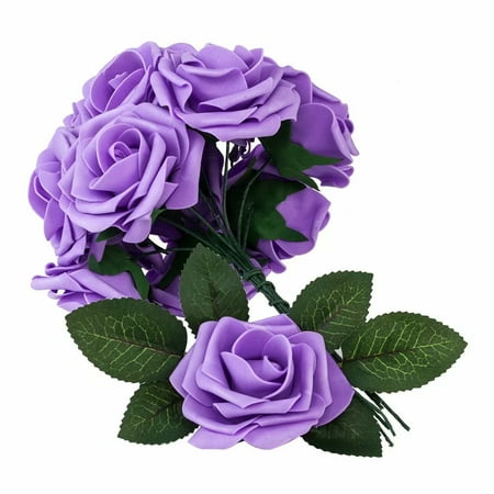 Baby Flower Bouquets Artificial Flowers Fake Roses 25PCS Artificial Roses for DIY Wedding Bridal Bridesmaids Bouquets Floral Baby Shower Centerpiece Corsage Cake Flower Birthday Party Home Decoration (Purple) ()