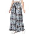 thumbnail image 2 of Mifsaly Girls Plaid Wide Leg Pants Teen Kids Elastic Waist Casual Pant Lightweight Comfortable Flowy Boho School Bottoms, 2 of 7