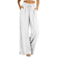 thumbnail image 2 of BRELIL Women's Wide Leg Elastic Waist Pants with Pockets Casual Loose Lounge Pants Solid Long Trousers Vacation Travel Outfits, White M, 2 of 6