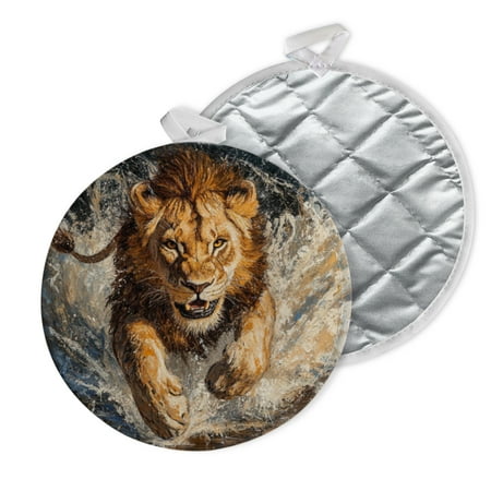 

2 PCS Pot Holders for Kitchen Potholders Sets with Hook for Oven Cooking Baking Dynamic Oil Painting Of Charging Lion With Splashes