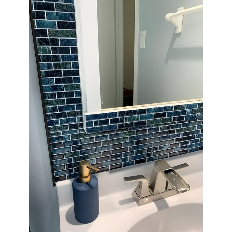 Crystiles Blue, Green, Turquoise and Black Marble, 10 in. x 10 in. Peel and Stick Vinyl Wall Tile Backsplash (6-Pack) Crystiles Blue, Green, Turquoise and Black Marble, 10 in. x 10 in. Peel and Stick Vinyl Wall Tile Backsplash (6-Pack)