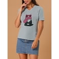 thumbnail image 5 of Allegra K Women's V Neck Cotton Cat Short Sleeve T-Shirt, 5 of 6
