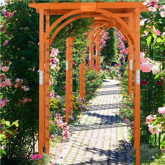 Alden Design 7 Foot Wood Arbor Arch Trellis for Garden, Natural Wood Color