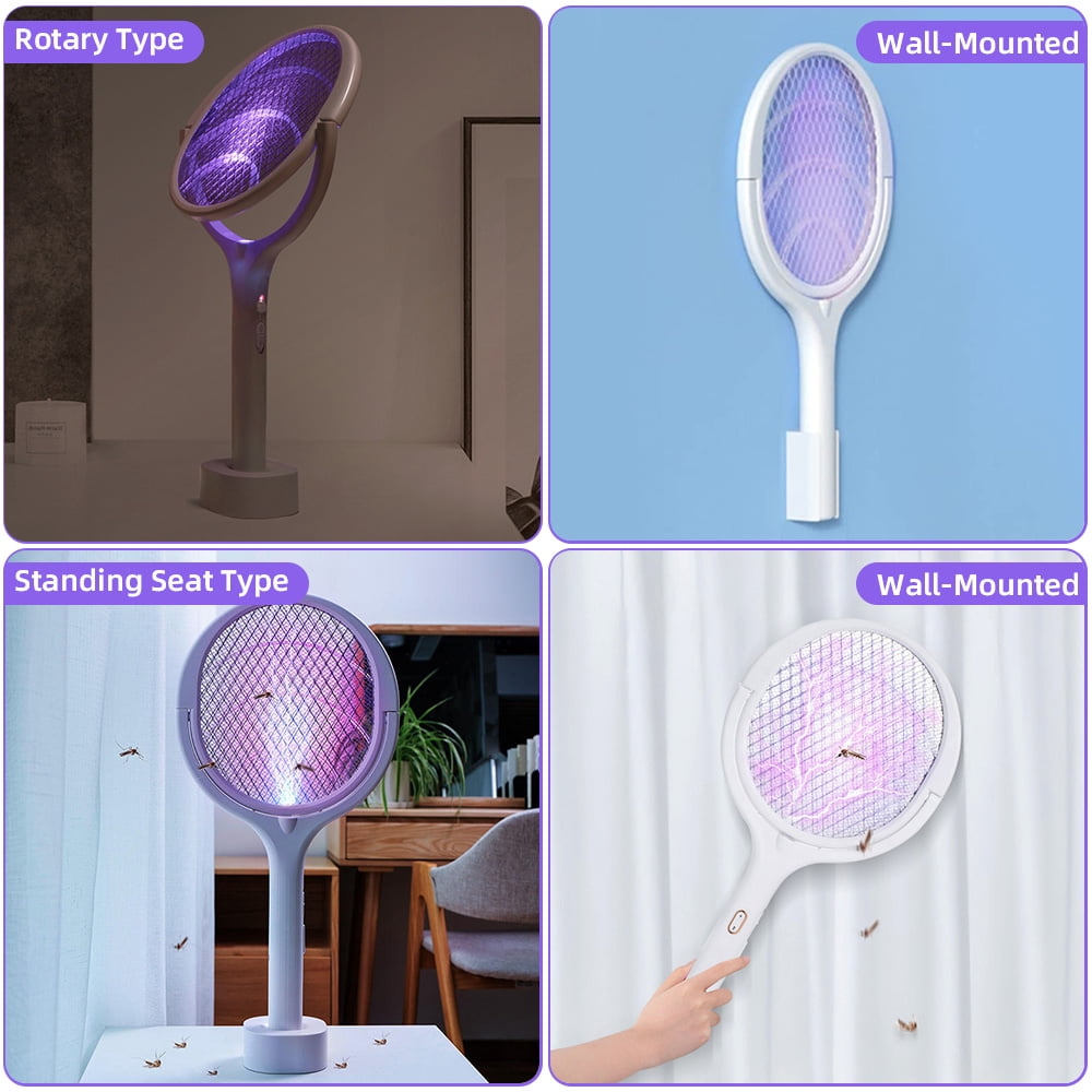 JahyShow Electric Fly Swatter, Indoor Bug & Mosquito Zapper Racket with USB Rechargeable, Rotating Head and Telescopic Wand, Effective Fruit Fly, Spider, Gnat & Wasp Killer