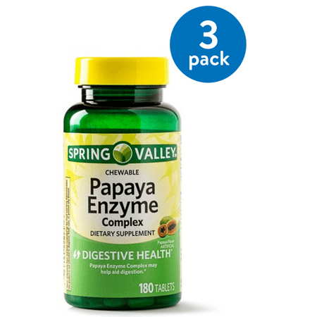 (3 pack) Spring Valley Papaya Enzyme Complex Tablets, 180 (Best Quality Papaya Seeds)