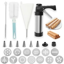 Churro Maker Ergonomic Grip Stainless Steel Churro Press Kit with Mounting Spout and Flake for Doughnut Biscuit Cupcake