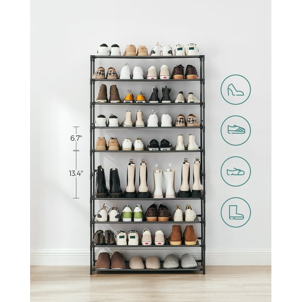 SONGMICS Shoe Rack 10 Tier Shoe Shelf Holds Up to 40 Pairs Shoes Metal Frame Non Woven Fabric Shelves Black Walmart Business Supplies