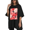 thumbnail image 4 of Plus Size Shirt for Women Black Tops for Women Short Sleeves Shirt for Women Rose T Shirt Oversized Shirt for Women S, 4 of 5