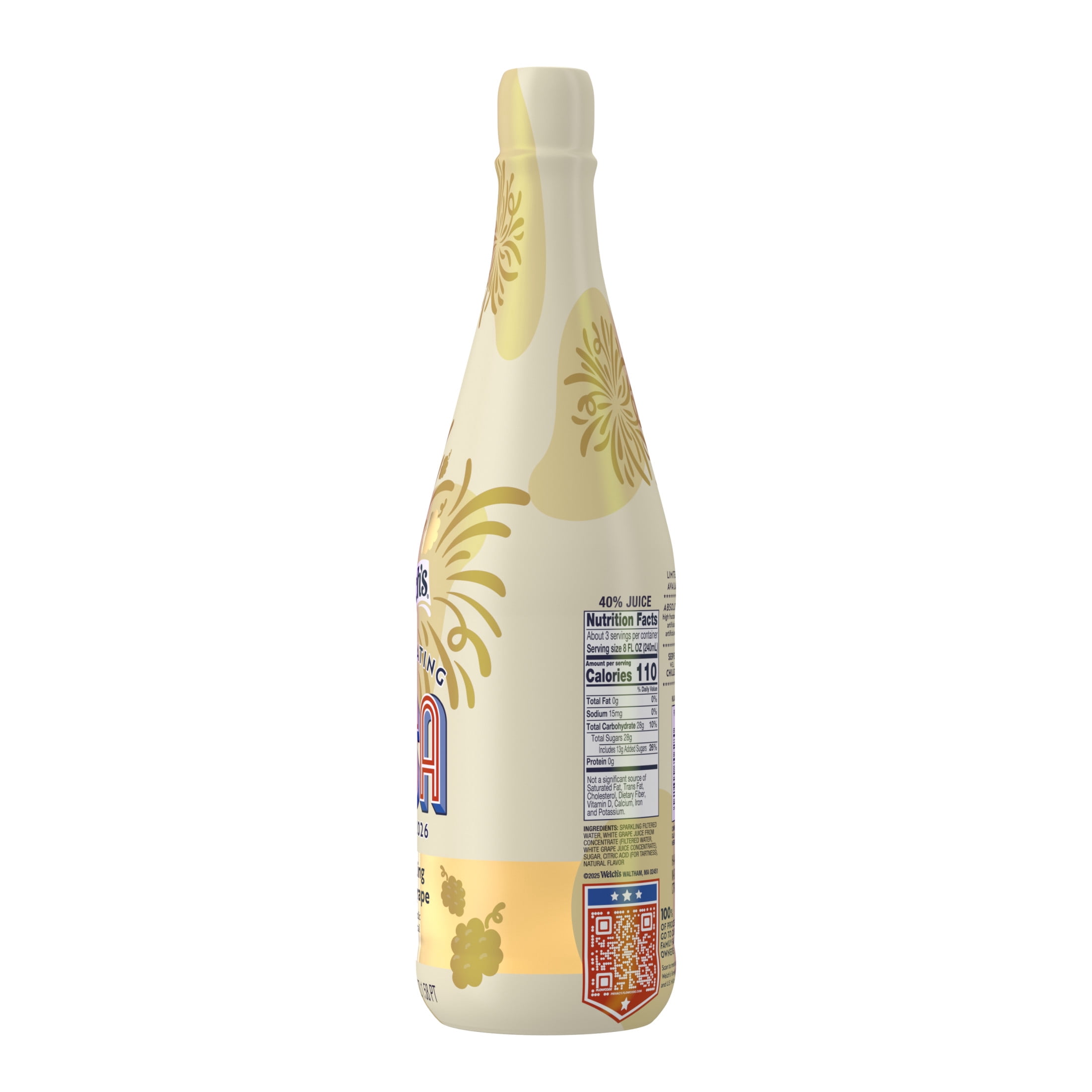 Welch's Non-Alcoholic Sparkling Juice Cocktail, White Grape, 25.4 fl oz Bottle