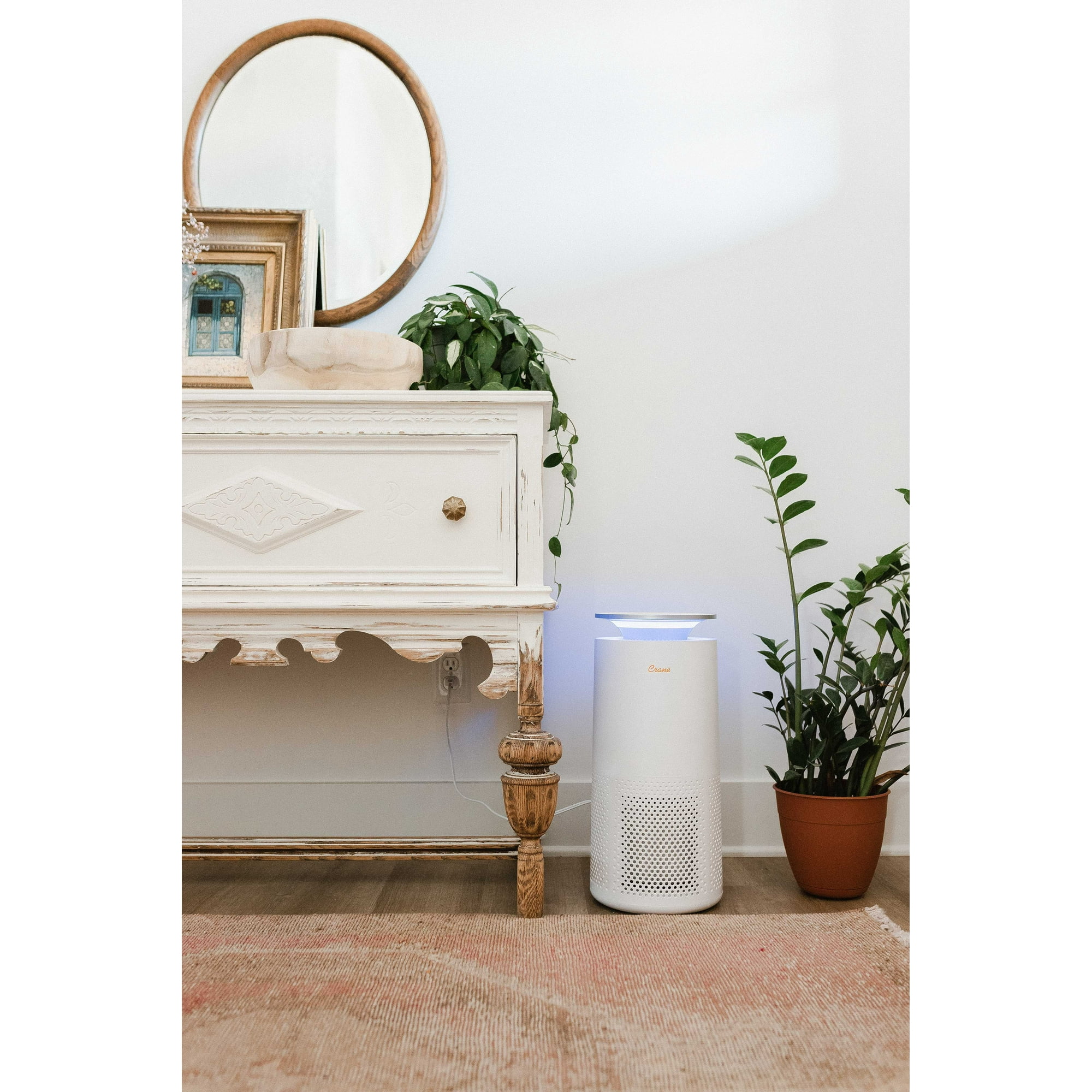 Crane Air Purifier with True HEPA Filter, 500 Sq Feet Coverage, Timer Function, Sleep Mode, Built in Air Quality Monitor, EE-5069