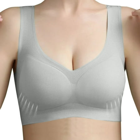 kamemir Padded Bras for Women Womens Push Up Everyday Bras Comfortable Wireless Bralettes V Neck Seamless Bra Smooth Brassiere Wire Free Basic Bras(Grey 3XL)
