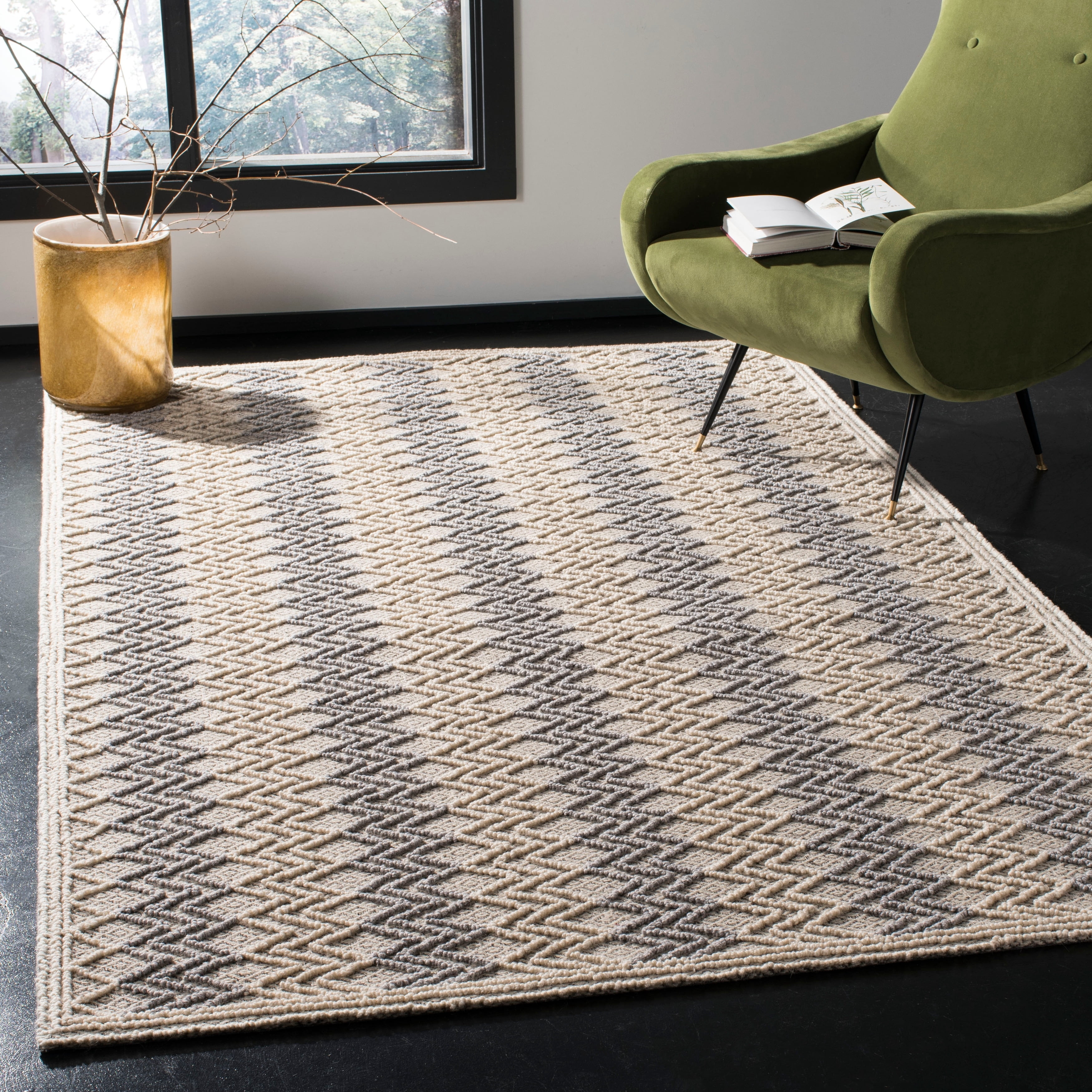 SAFAVIEH Trace Hermite Geometric Chevron Wool Runner Rug, Blue/Black, 2'3" x 8'