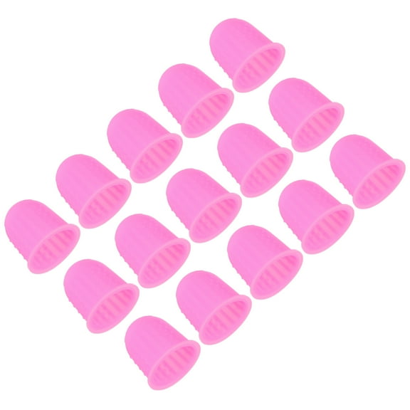 Uxcell Rubber Finger Tips, 15 Pack Silicone Thumb Fingertip Protector Finger Cots Covers Guard Pads Thimble Grips for Office Counting Sewing, Pink Large Size