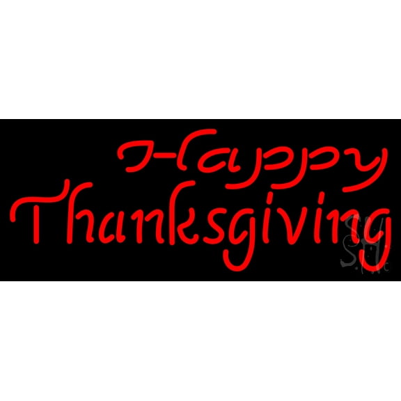 Happy Thanksgiving 2 LED Neon Sign 13 x 32 - inches, Clear Edge Cut Acrylic Backing, with Dimmer - Bright and Premium built indoor LED Neon Sign for special occasion decor.