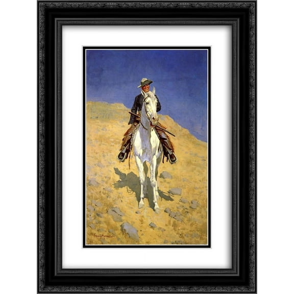 Frederic Remington 2x Matted 20x24 Black Ornate Framed Art Print 'Self-Portrait on a Horse'