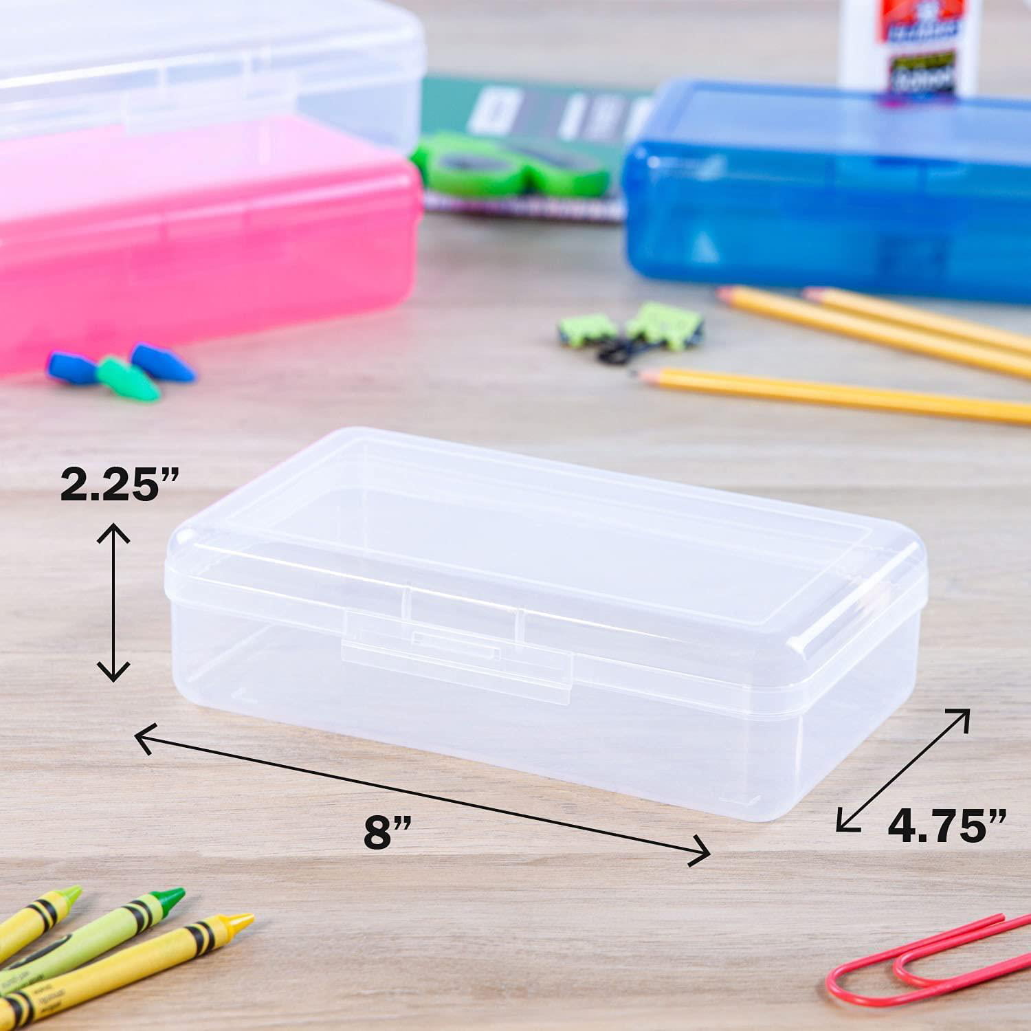 Large Clear White Stationery Case with Hinged Lid & Snap Closure for Pens Plastic Pencil Case Organization Storage Box Pencils Office School Supplies 