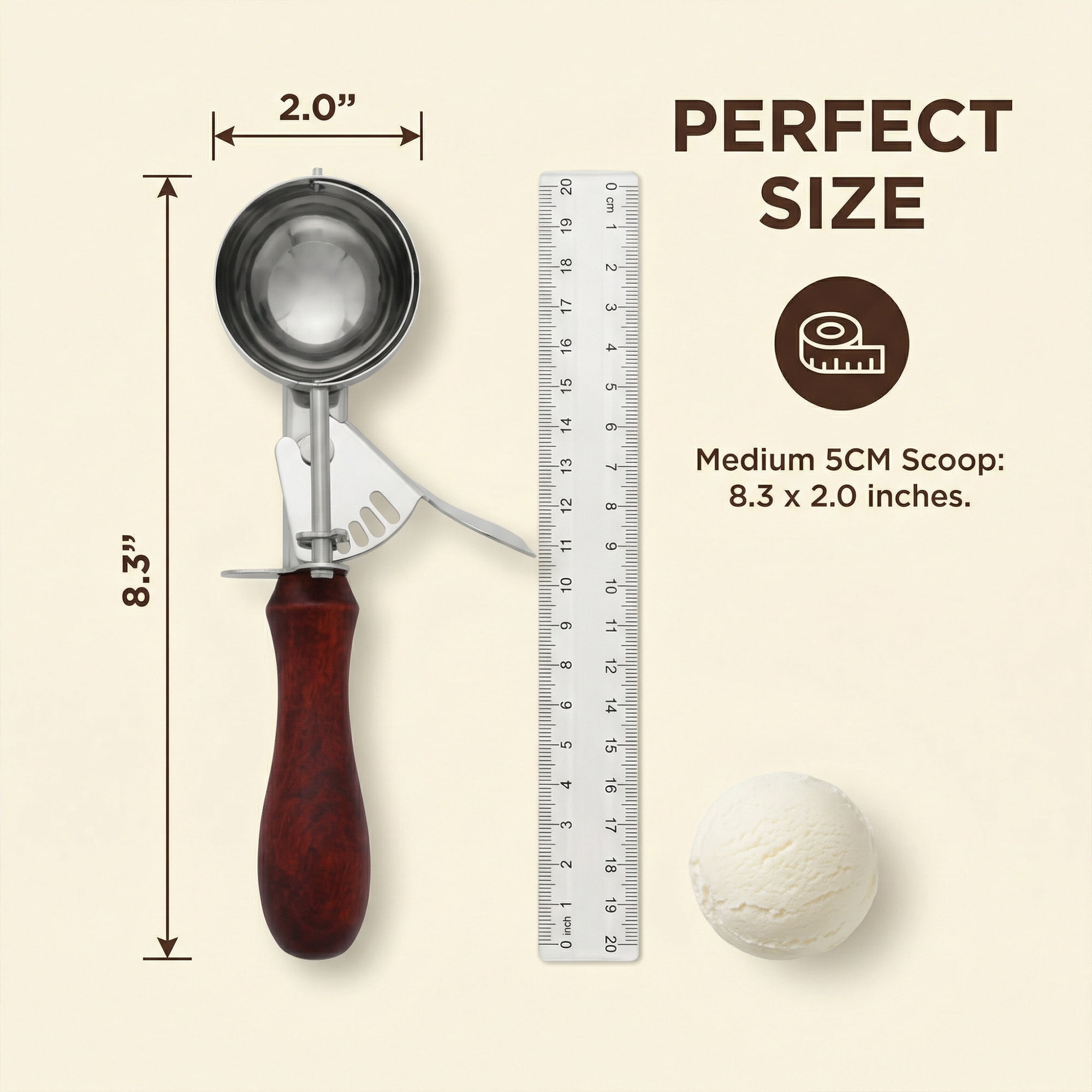 Unique Bargains Stainless Steel Ice Cream Scoop for Gelato and Sorbet Brown 8.3in