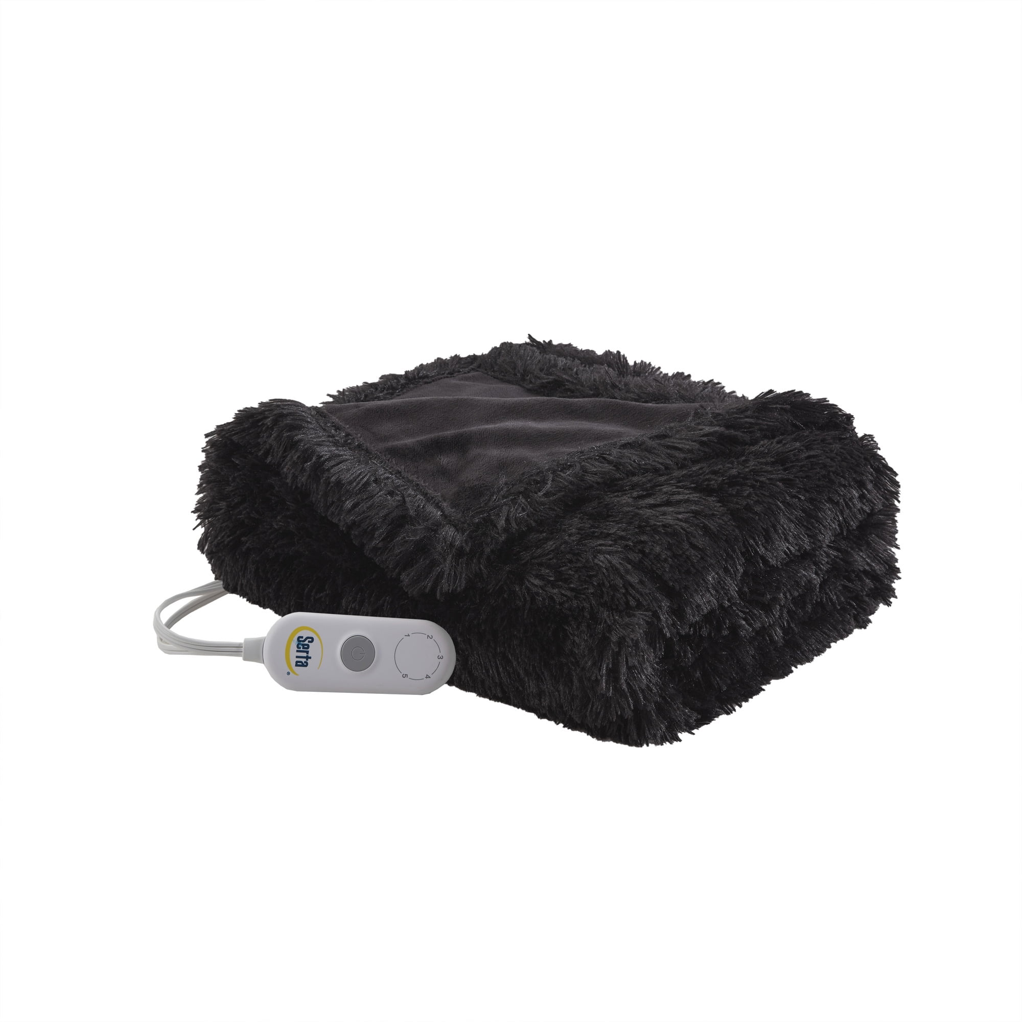 Serta Leena Shaggy Faux Fur Heated Throw Blanket, Electric Throw Blanket 50x60 inch, Black