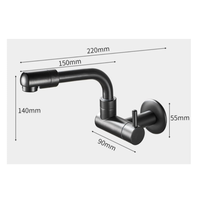 360 Degree Rotating Black Wall Mounted Single Cold Water Mixer Solid Brass Kitchen Si xc1211