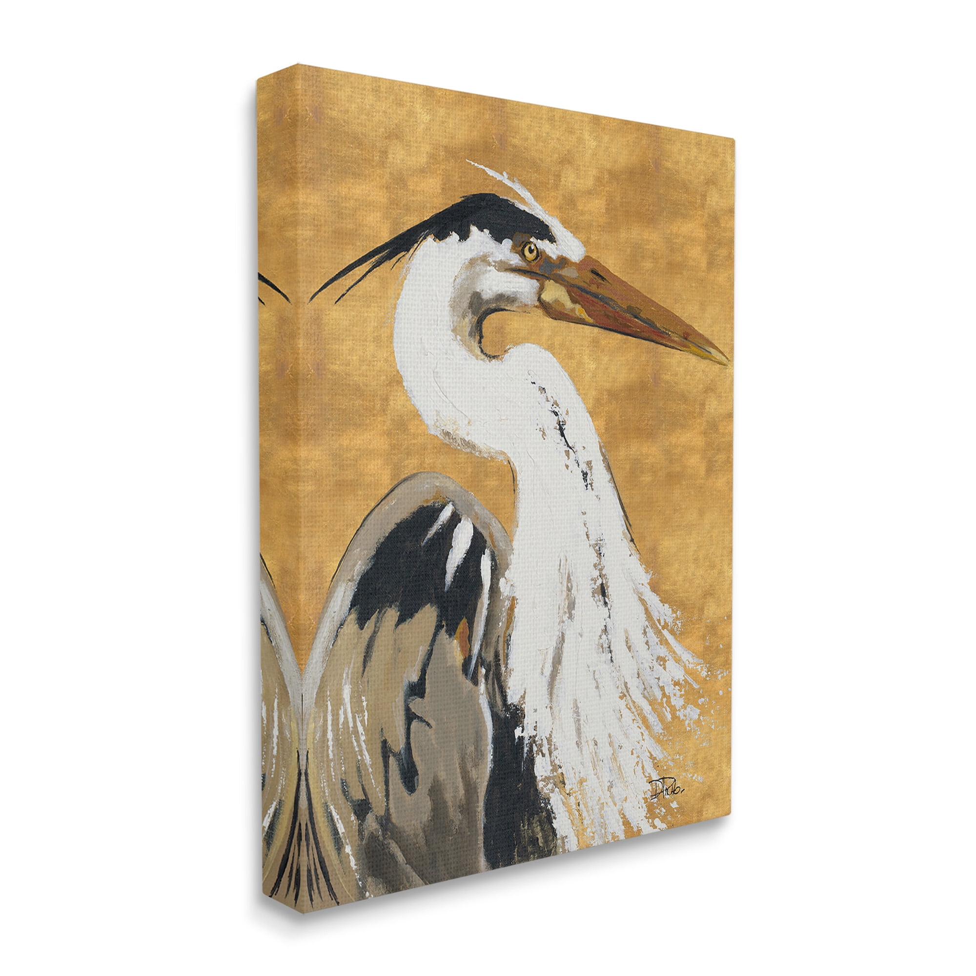 Stupell Industries Heron on Gold Pattern Animals & Insects Painting Gallery Wrapped Canvas Art Print Wall Art, 16 x 20