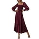 thumbnail image 3 of Vestido largo de mujer con cuello cuadrado, busto elástico, mangas largas acampanadas, dobladillo con volantes, espalda abierta, vestido largo con temperamento de cintura alta, 3 of 4