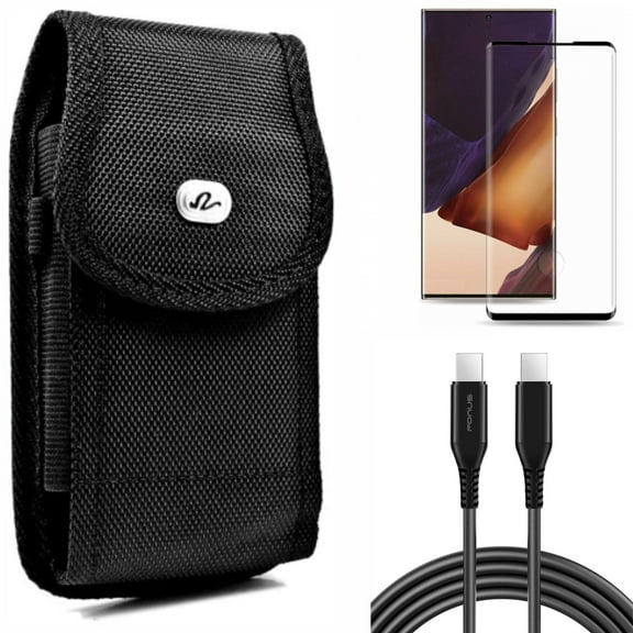Case Belt Clip & 10ft Long USB-C Cable & Screen Protector for Samsung Galaxy Note 20 Ultra (6.9") - Combo with Rugged Holster & PD Fast Charger Cord Power & Tempered Glass (Fingerprint Unlock)