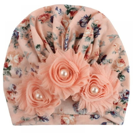 

Baby Turban Head Wraps Flower Pearl Design Knotted Toddler Hat Newborn Hats for Girls 1-3 Years