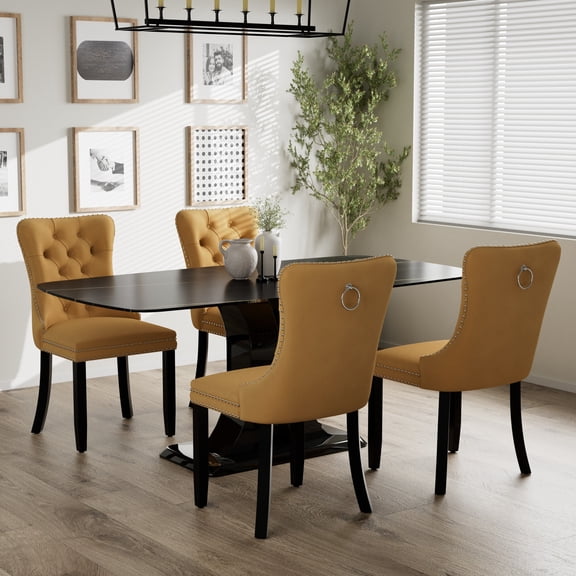 Katboc 63in Rectangular Faux Marble Dining Table Set with 4/6 Tufted Velvet Chairs for Kitchen, Dining Room & Apartment