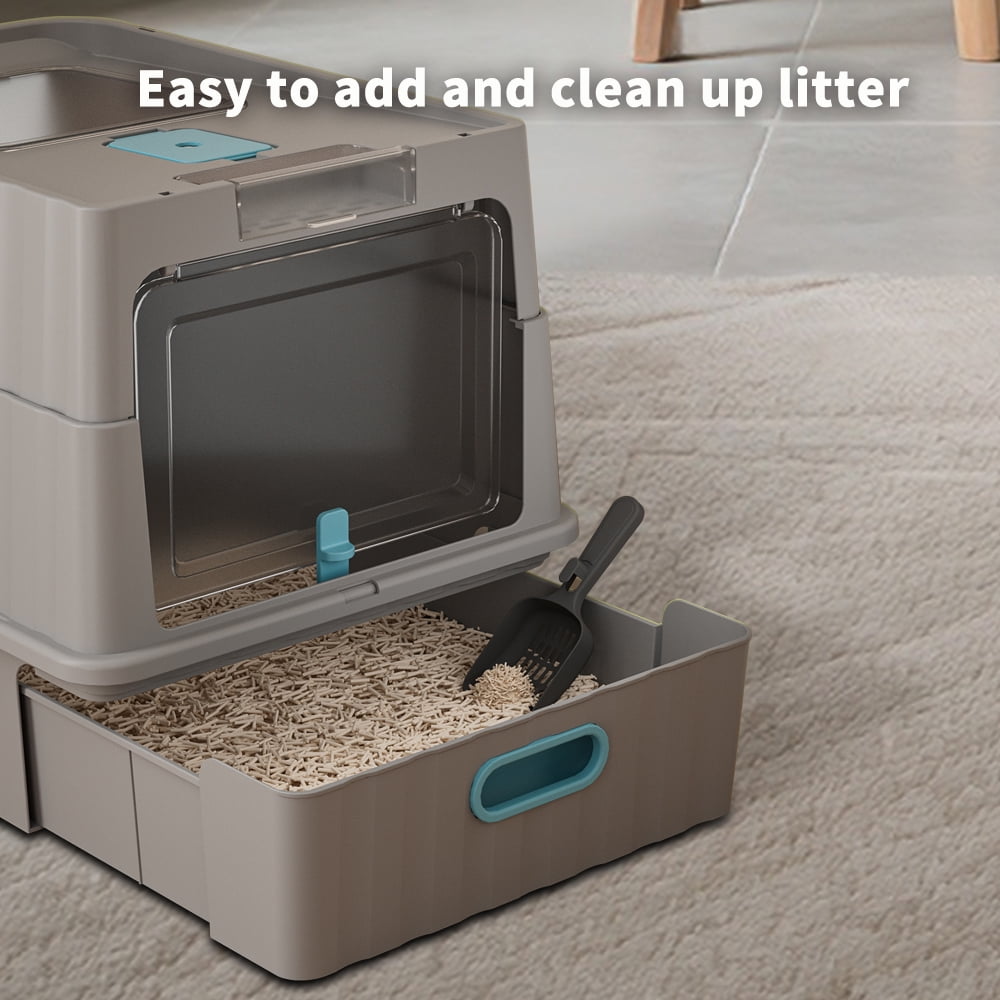 Cat Litter Box, Drawer-Style Enclosed Large Odor-Control Kitty Toilet with Pull-Out Tray, for Kittens, Big Cats & Multi-Cat Homes, Gray