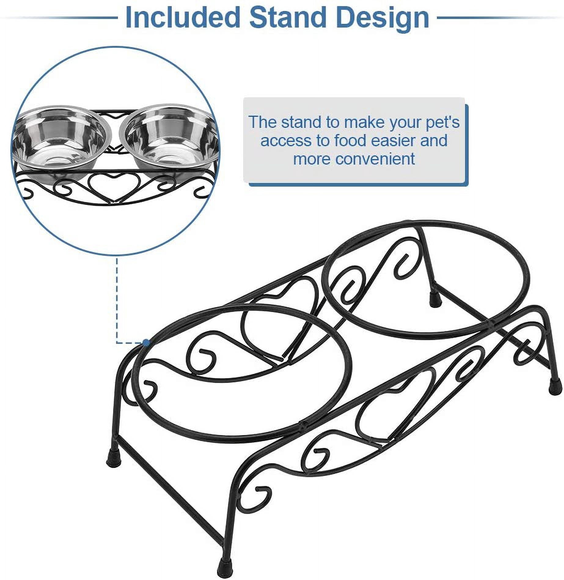 ABCISI Raised Pet Bowls, Stainless Steel Double Dog Cat Food Water Bowls, Feeder Dishes Shelf Stand, Retro Iron Elevated Pet Bowl Stand for Family, 10.2 X 5.5 X 3.3