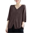 thumbnail image 2 of Karymi Womens Tops V Neck Lightweight Knit Cardigan, 3/4 Sleeve Open Front Button Down Loose Layering Sweater Top Summer Tops, 2 of 5