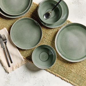Better Homes & Gardens Brooks 12-Piece Stoneware Dinnerware Set, Green