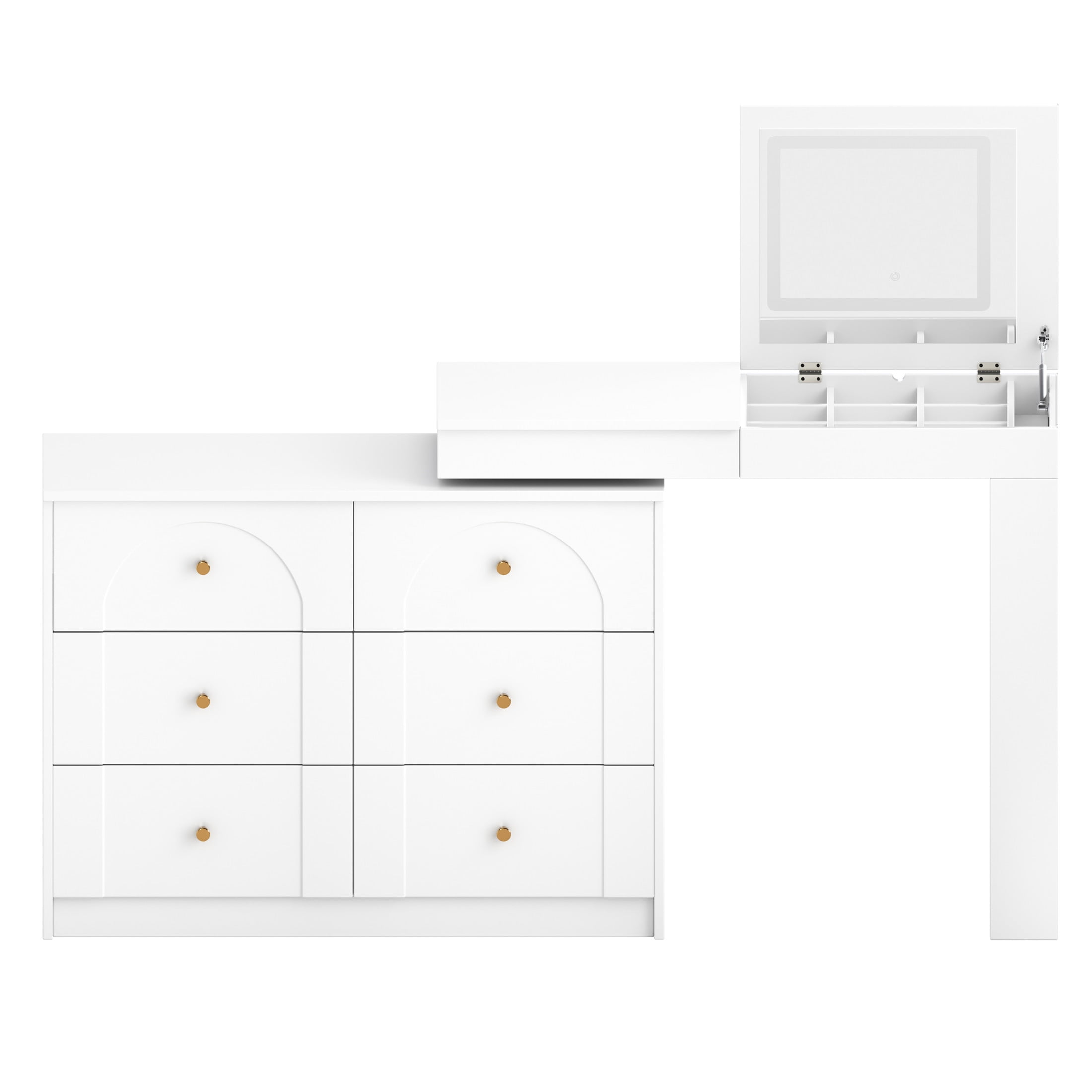 Noble House Vanity Desk with Mirror and Lights, Flip-Top Makeup Table with 7 Drawers, 9 Compartments,White