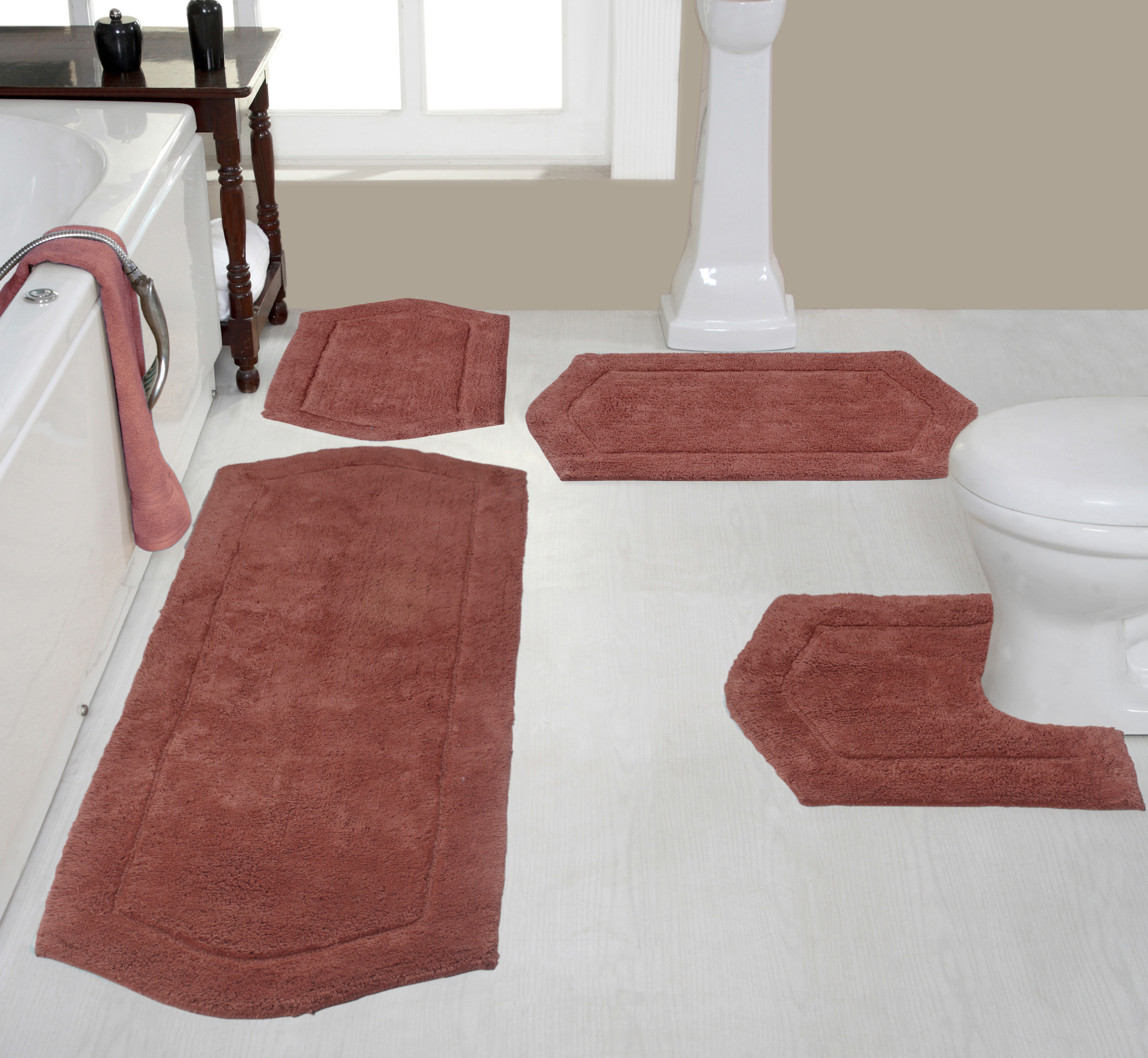 Luxury Cotton Bath Mat Bathroom Rug Washable Reversible 22"x34" 2-Piece Pack Set 