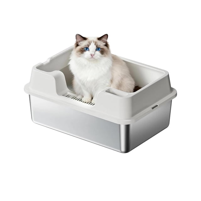 Bingirl Extra Large White Enclosed Stainless Steel Cat Litter Box - 50x35x22CM