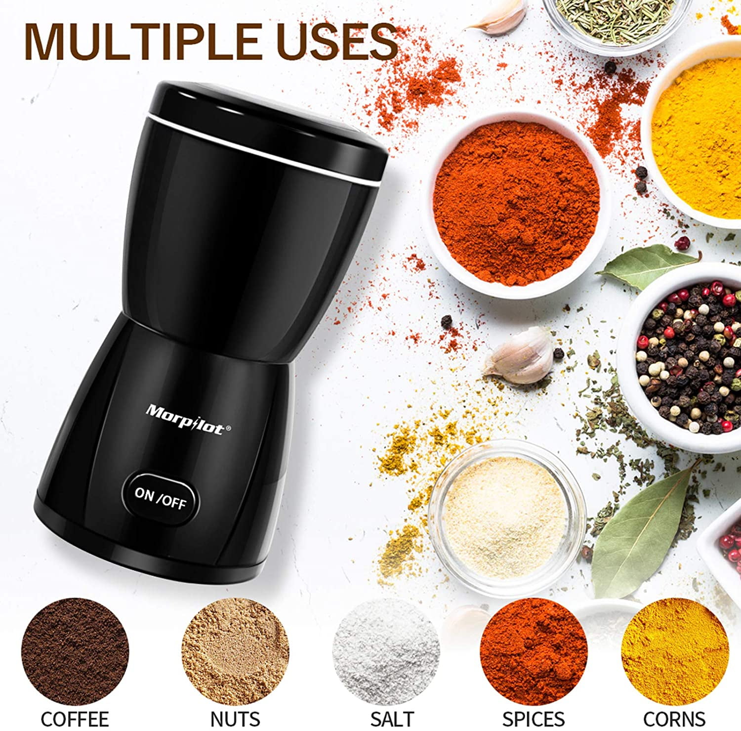 Electric Spice and Coffee 150W Grinder Precision Electric Spice//Coffee Grinder Mill with 304 Stainless Steel Liner//Stainless Steel Blades Capacity 50G for Spices Herbs Nuts Grains