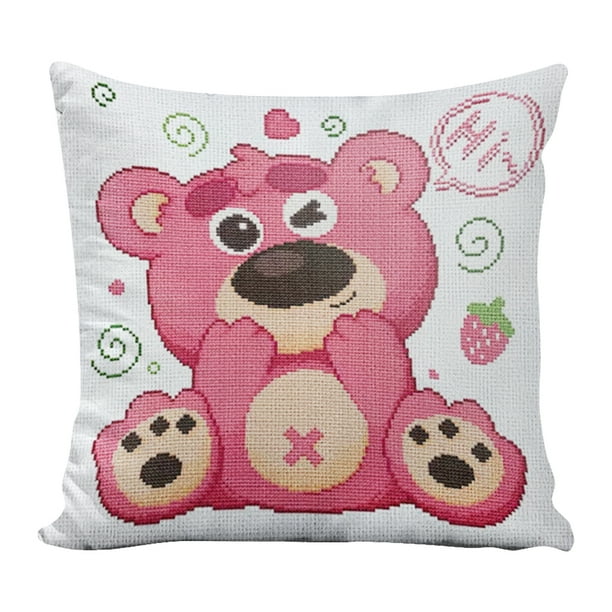 Funda Almohada Con Bordado A Mano Hilo Algodón Ecológico 11CT Dibujos Animados 40x40cm