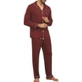 thumbnail image 4 of WREESH Men's Pajama Sets Single-Breasted Pajamas Winter Long Sleeve Pajama Pants Homewear Set Two Piece Sets Wine, 4 of 5