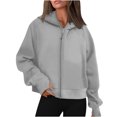 thumbnail image 2 of Mlzmgr Womens Hoodies V Neck Drawstring Pullover Fall Solid Color Loose Comfy Sweatshirts Blouse, 2 of 7