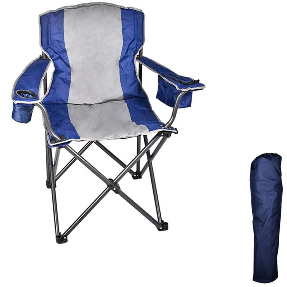 Portable Folding Camping Chair with Cup Holder Durable Outdoor Quad Beach Chairs Lightweight Foldable Fishing Chair with Carry Storage Bag Ultralight Supports 300lbs Hard Armrest Garden Leisure Chair 
