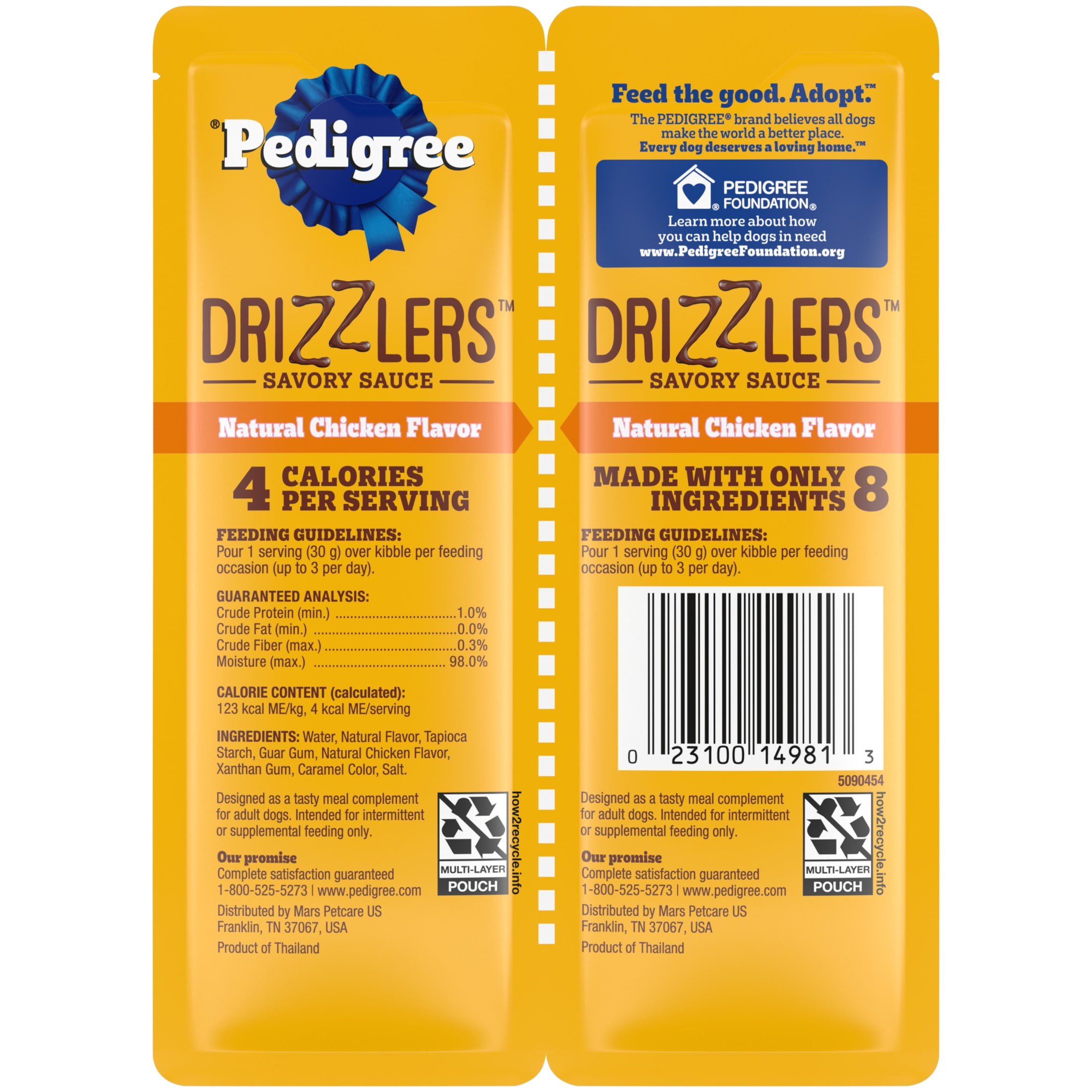 Pedigree Drizzlers Savory Sauce Natural Chicken Flavor, 60g Twin Pouch (22 Count, 48 Servings Total)