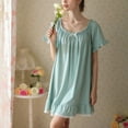 thumbnail image 5 of Defitshape Women's Cute Square Neck Pj Soft Short Sleeve Pajama Dress Cotton Victorian Nightgown Summer Frilly Ruffle Old Fashioned Short Sleep Shirt Vintage Blue Medium, 5 of 5