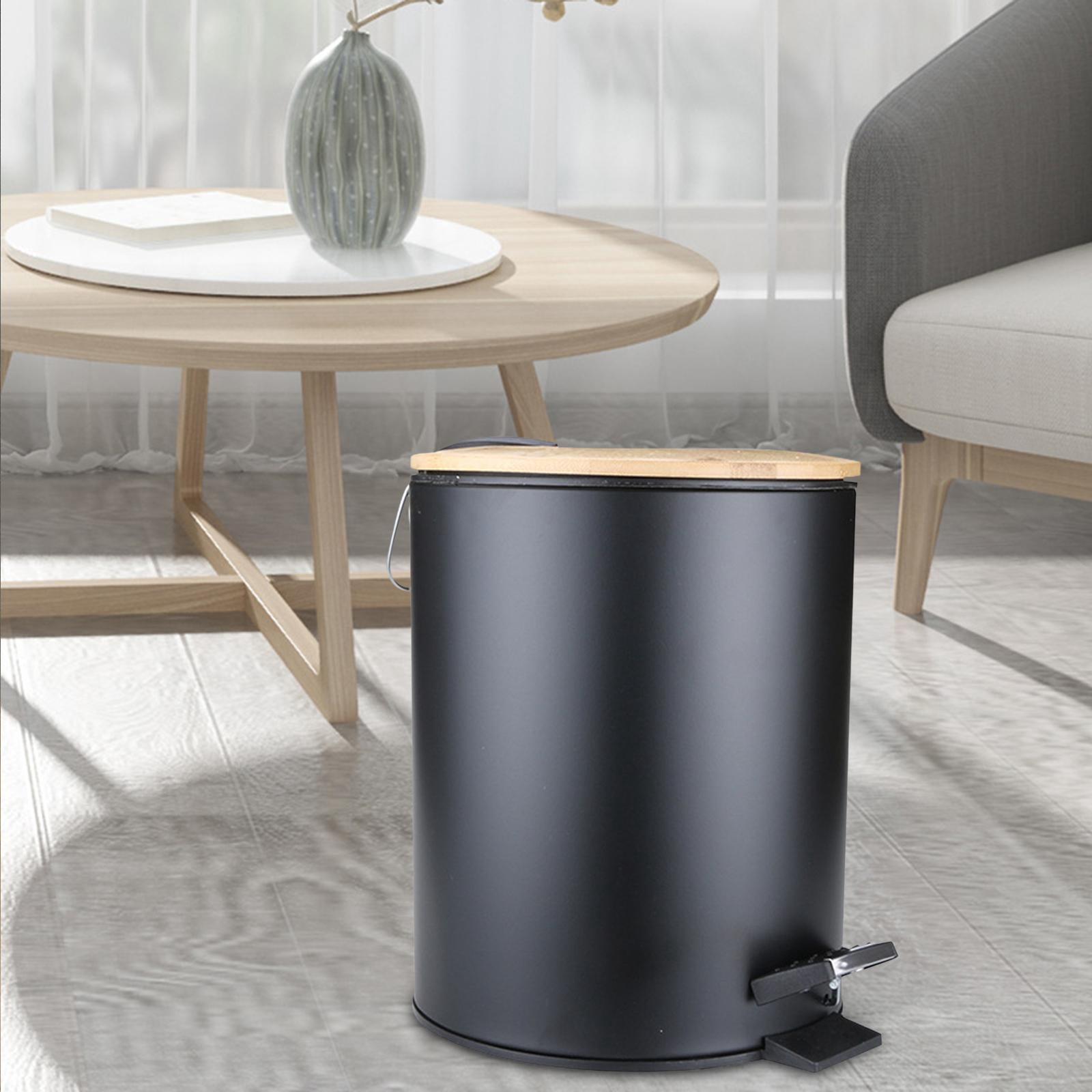 Axioma Mini Bathroom Trash Can with Bamboo Lid , Round Step Garbage Container Bin with 5L Black