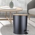 thumbnail image 4 of Mini Bathroom Trash Can with Bamboo Lid , Round Step Garbage Container Bin with 5L Black, 4 of 8