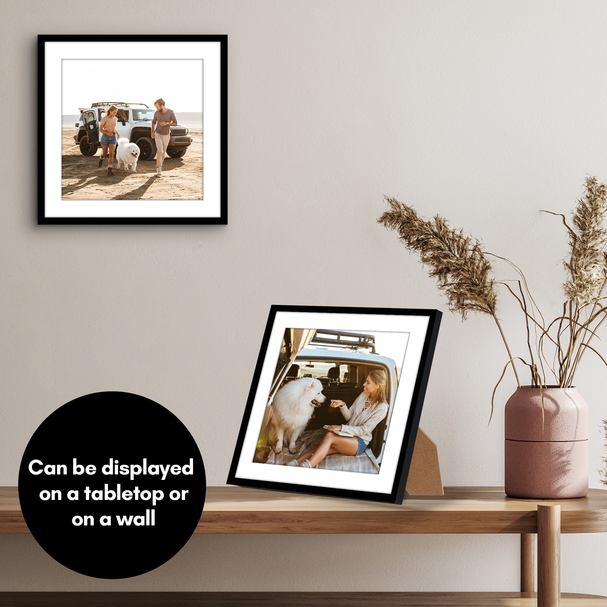 Americanflat 10x10 Picture Frame with Shatter-Resistant Glass with 8x8 Mat Display Photo Streamline - Black
