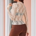 thumbnail image 4 of WULMLEO Women's Lace Long Sleeve Tops, Mock Neck Sheer Mesh Top, See Through Floral Lace Tops, Party Club Night Blouse Shirts Beige L, 4 of 7