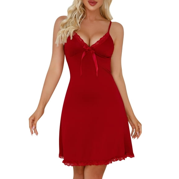 Sexy Lingerie for Women Slip Dress Sexy Pajamas for Women V Neck Lace Trim Nightgown Cute Sleepwear